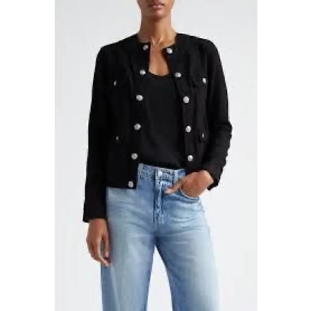 L'AGENCE Women's Black Long Sleeve Yari Collarless Jean Jacket Small NWOT
